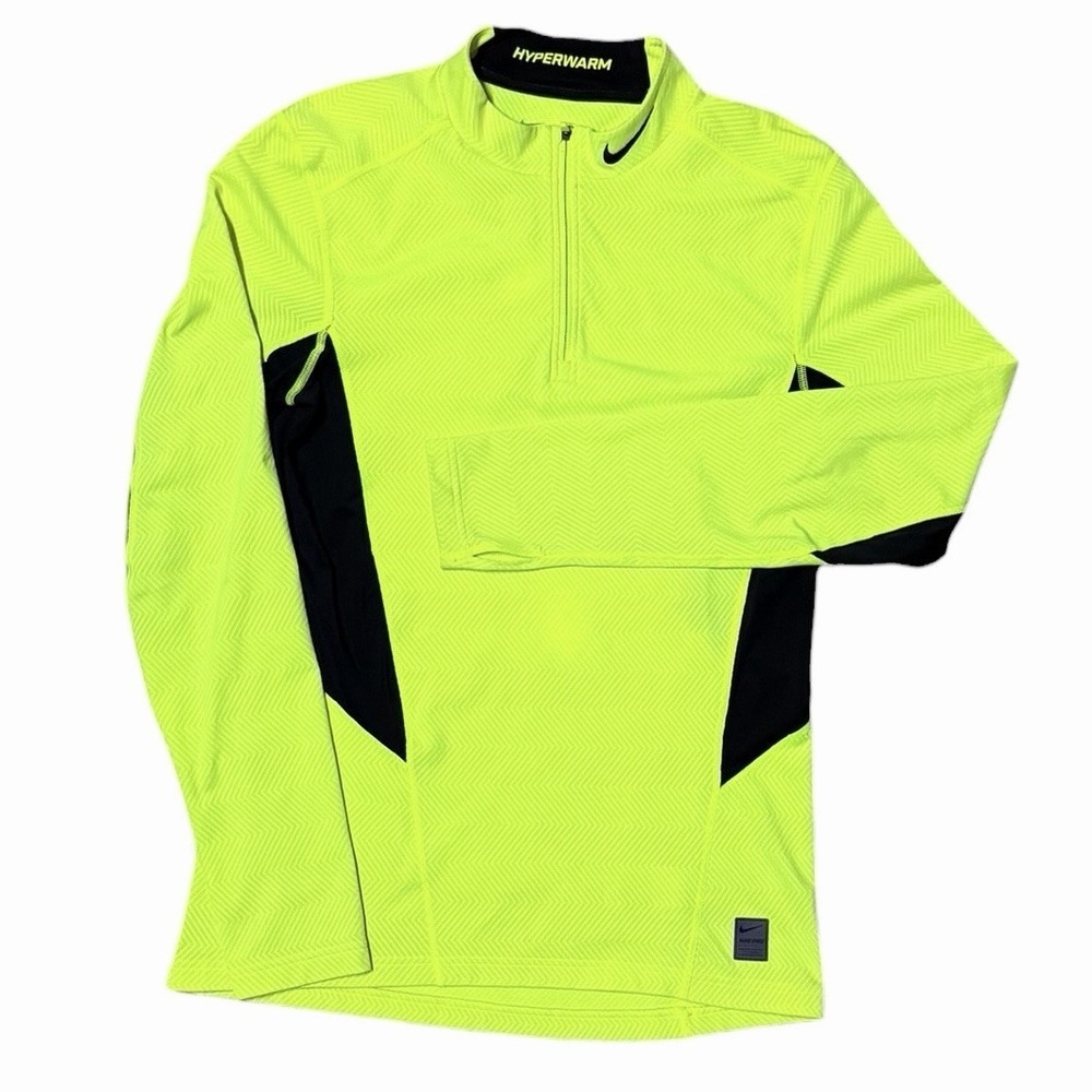 Nike Pro Hyperwarm Mens Medium Fitted 1/4‎ Zip Volt Yellow Dri-FIT Training READ